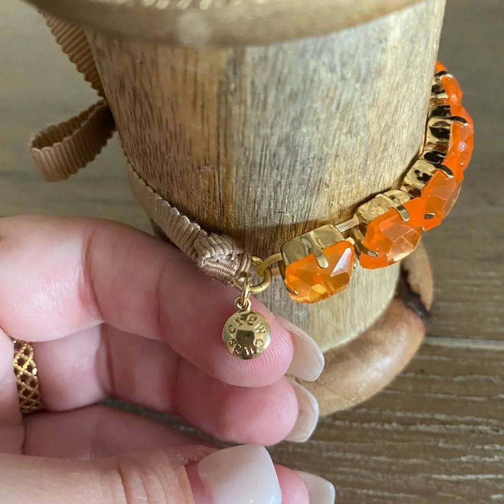 NWOT J Crew Crewcuts coral gemstone inset in gold & brown ribbon girl’s bracelet